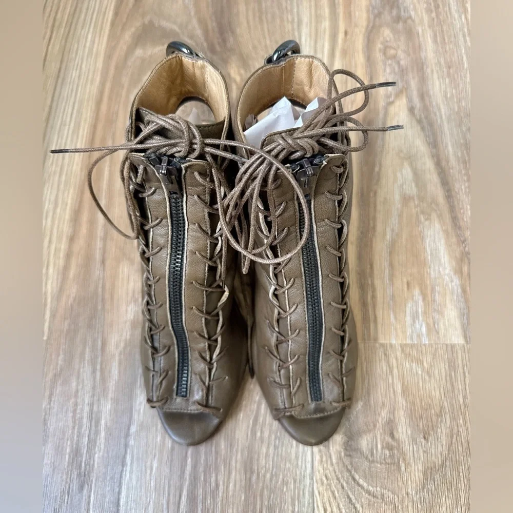 Acne Studios Leather Lace-Up Wedge Sandals Made in Italy Size 37 LNC